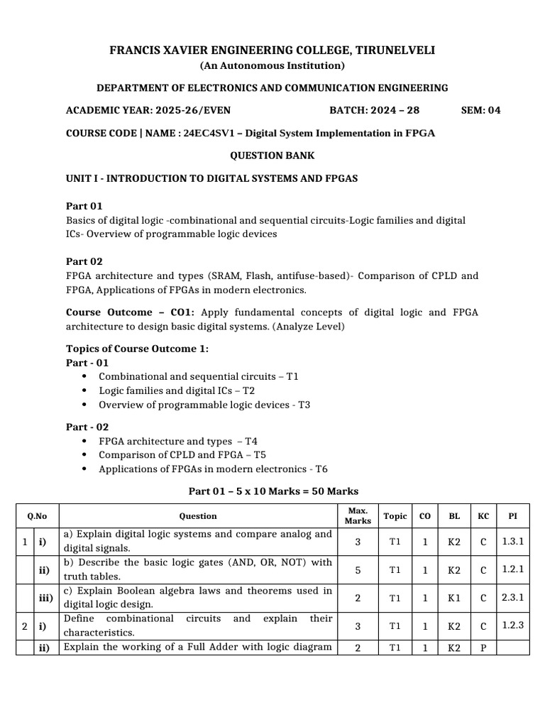 FPGA Digital System Implementation Q&A | PDF | Field Programmable Gate ...