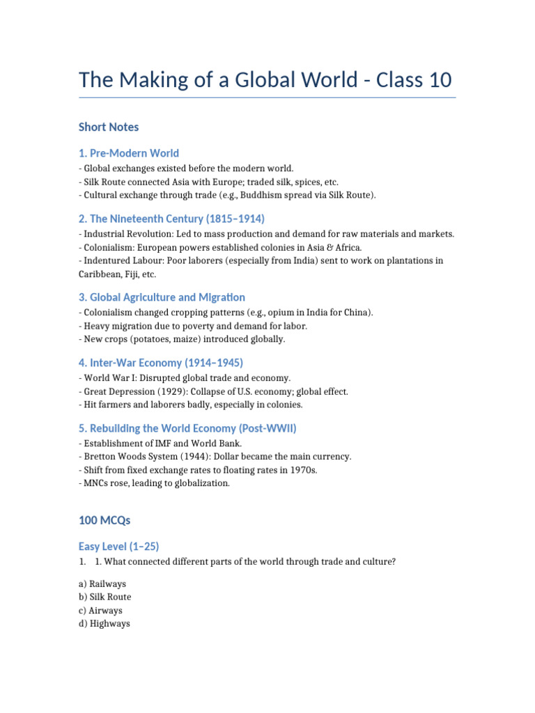 The Making of A Global World Class 10 | PDF