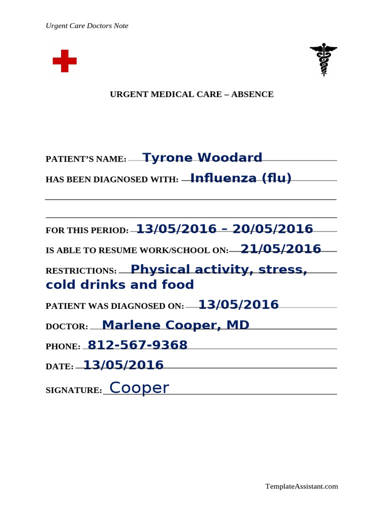 Urgent Care Doctor Note 01 | PDF