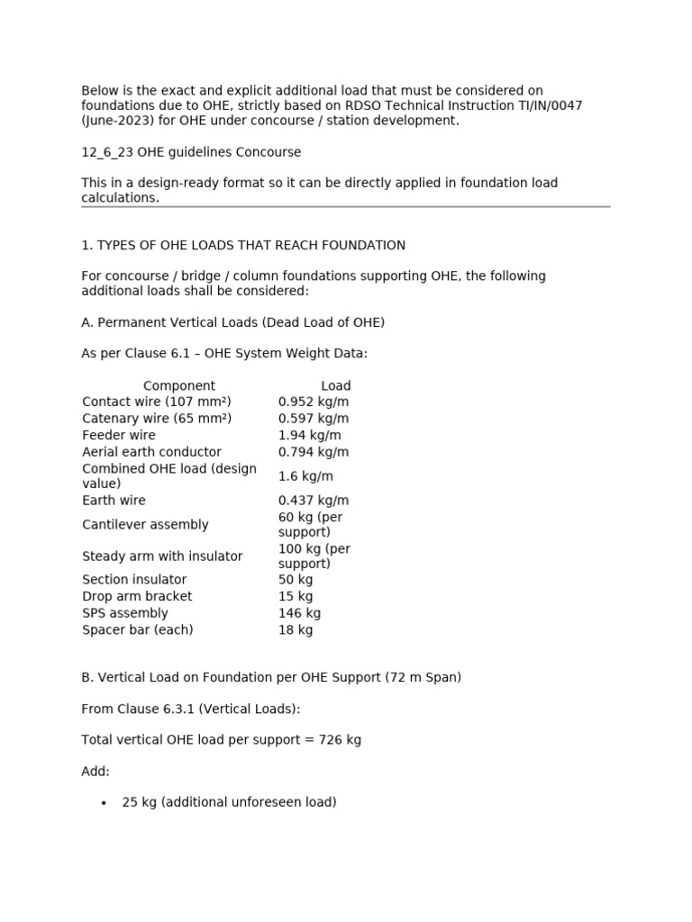 OHE Load Guidelines for Foundation Design | PDF | Civil Engineering