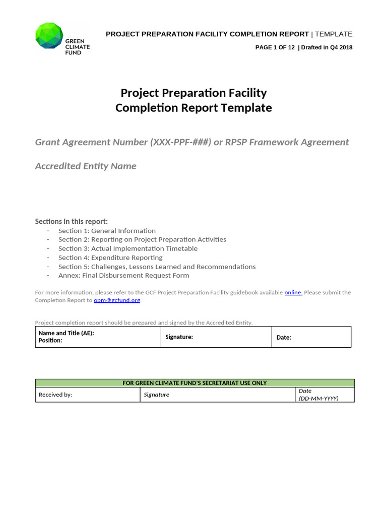 Project Preparation Facility Report Template | PDF