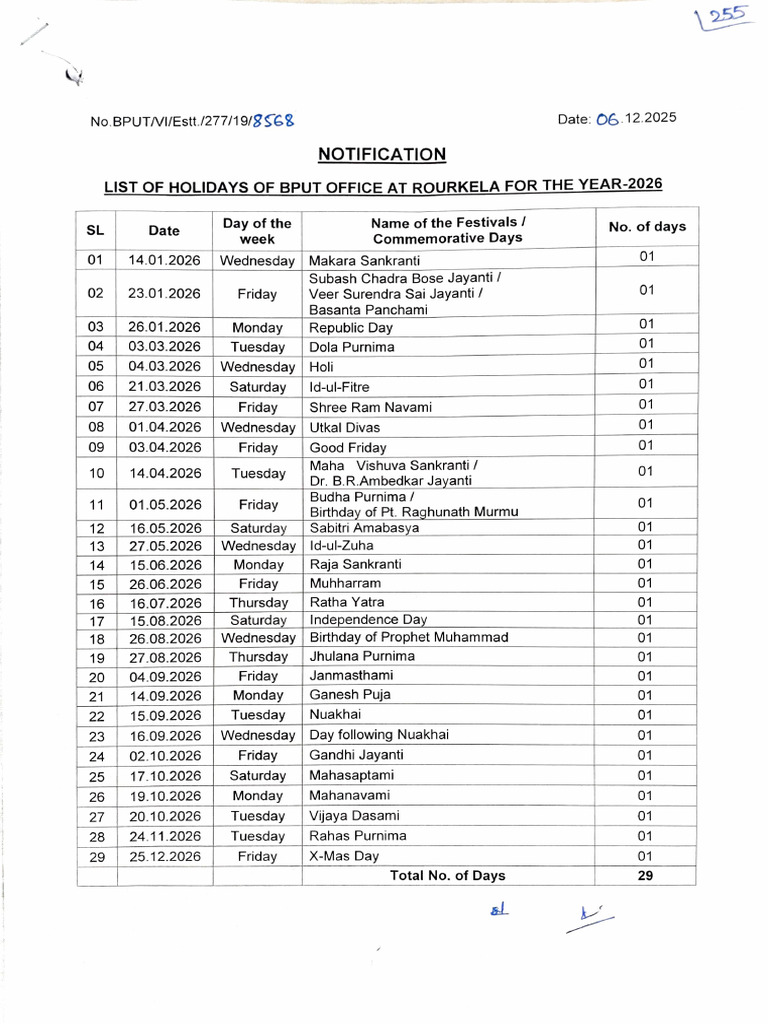 BPUT Rourkela 2026 Holiday Schedule | PDF | Traditions | Hindu Worship
