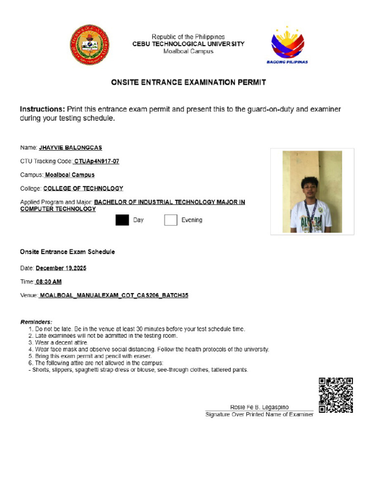 Entrance Test Permit | PDF