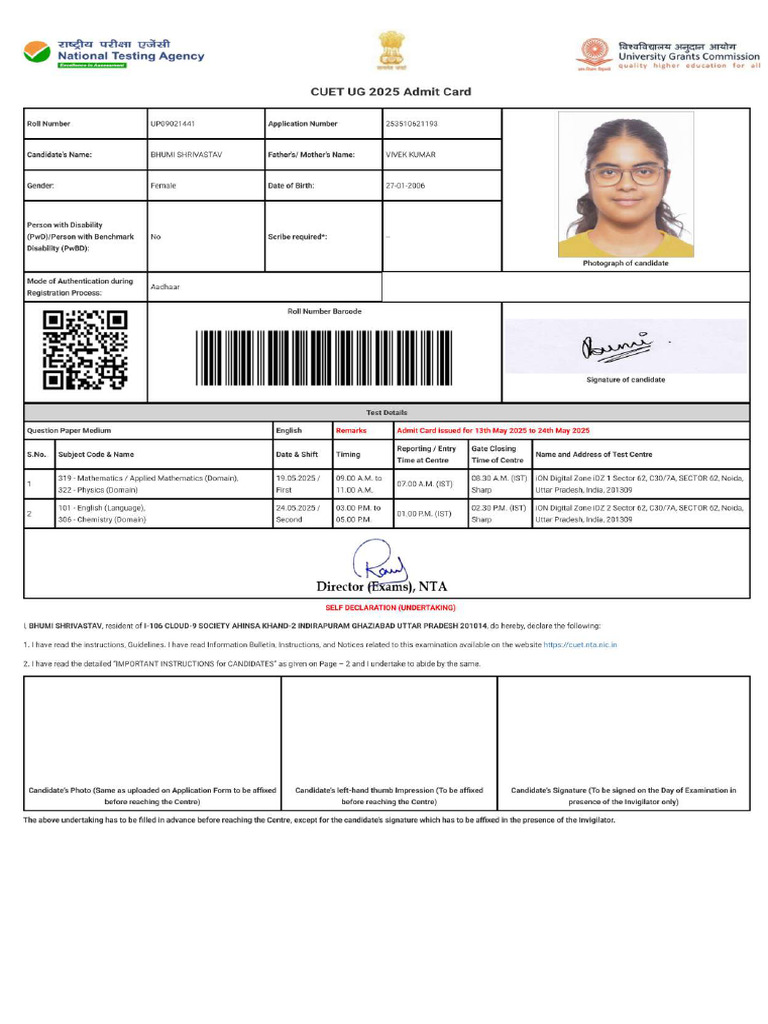 Admit Cardjee Bhumi_compressed | PDF