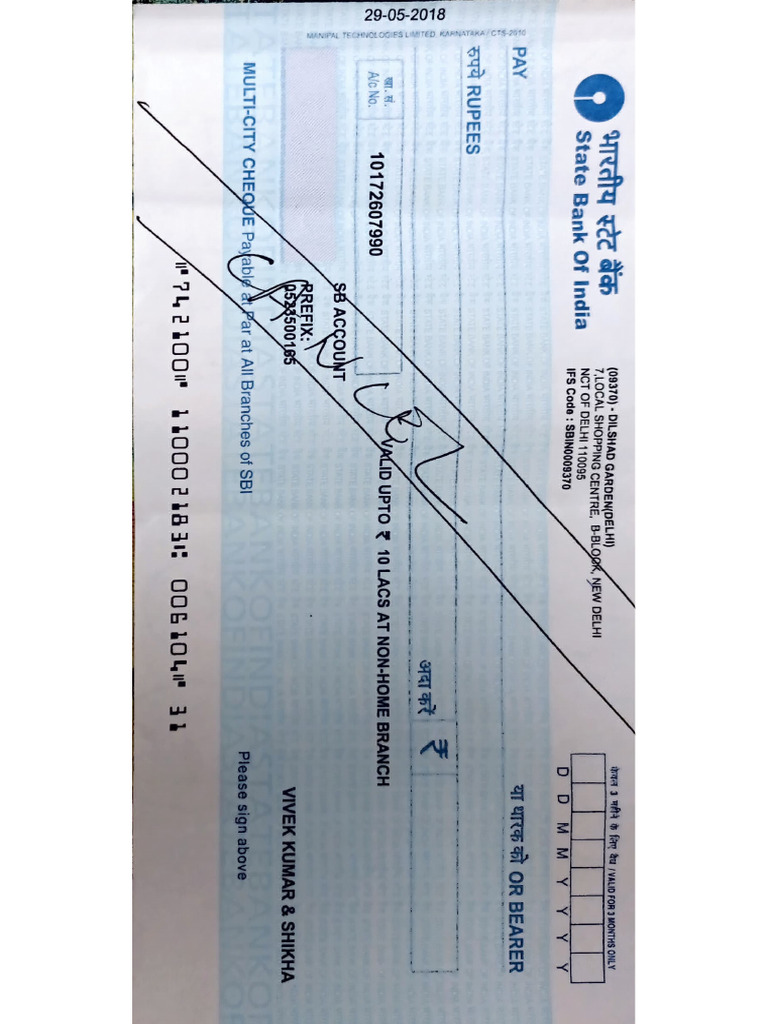 SBI Multi-City Cheque Details | PDF