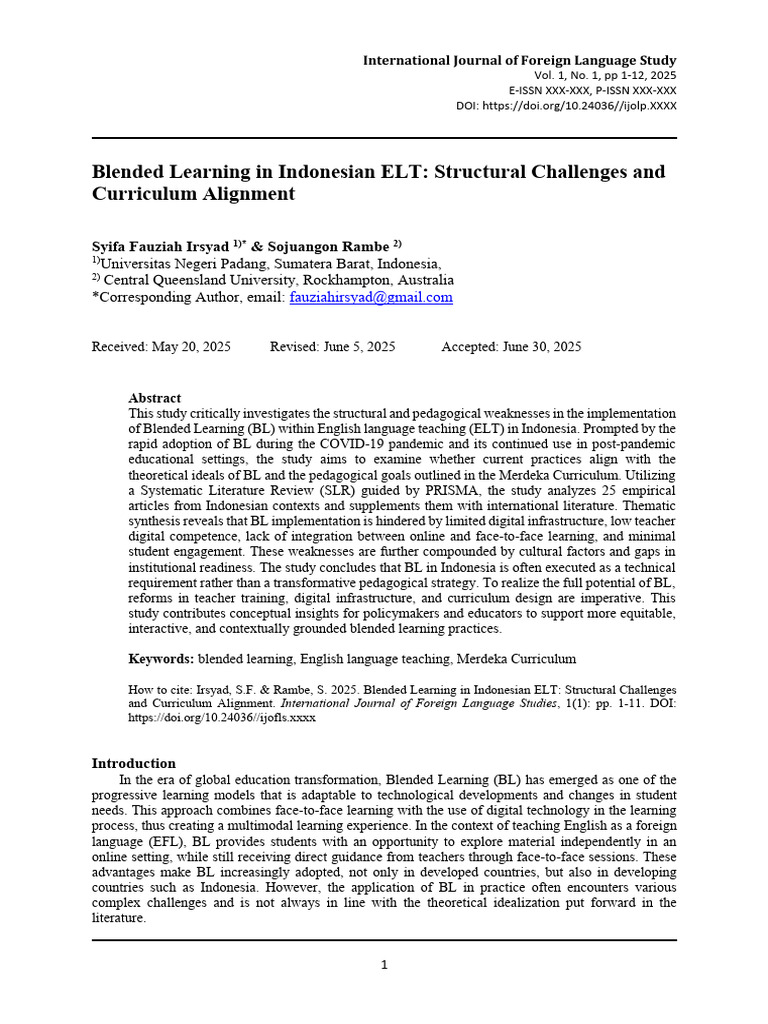 Blended Learning Challenges in Indonesian ELT | PDF | Pedagogy | Learning