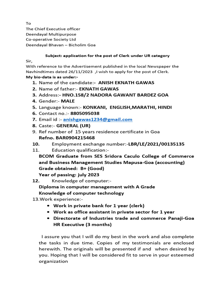 Clerk Application - Anish Eknath Gawas | PDF