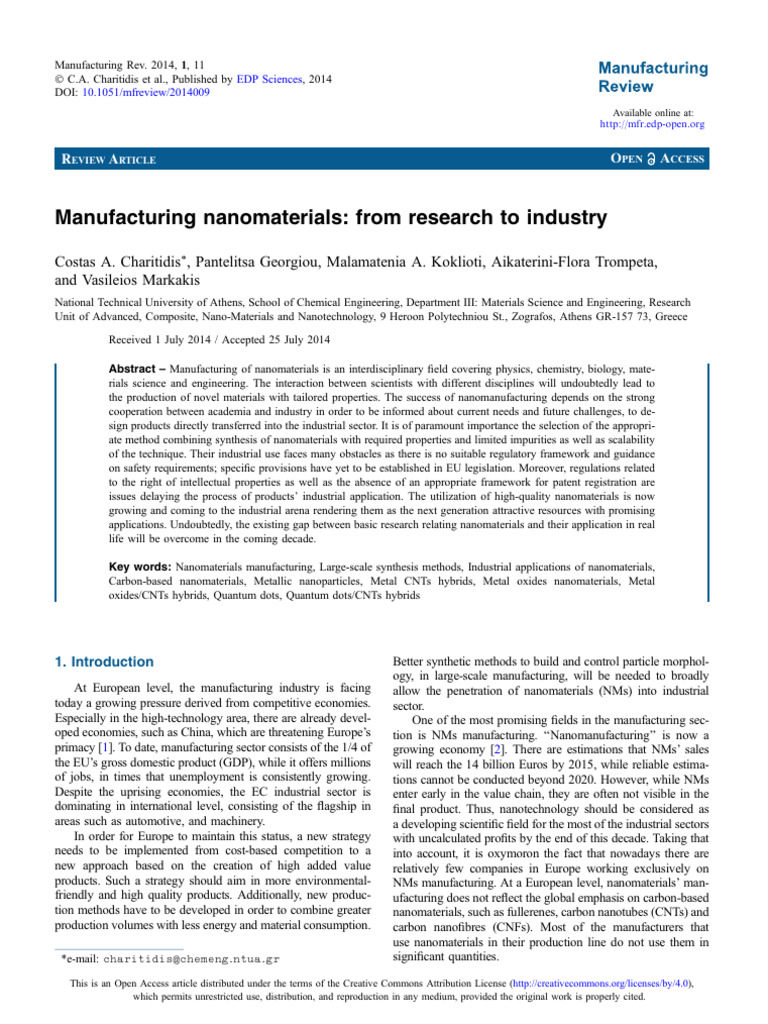 Nanomaterials Manufacturing Insights | PDF | Nanoparticle | Nanomaterials