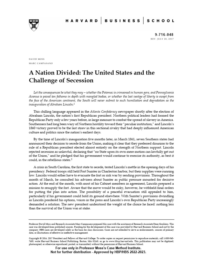 US Secession: Lincoln's Challenge | PDF | Abolitionism In The United ...