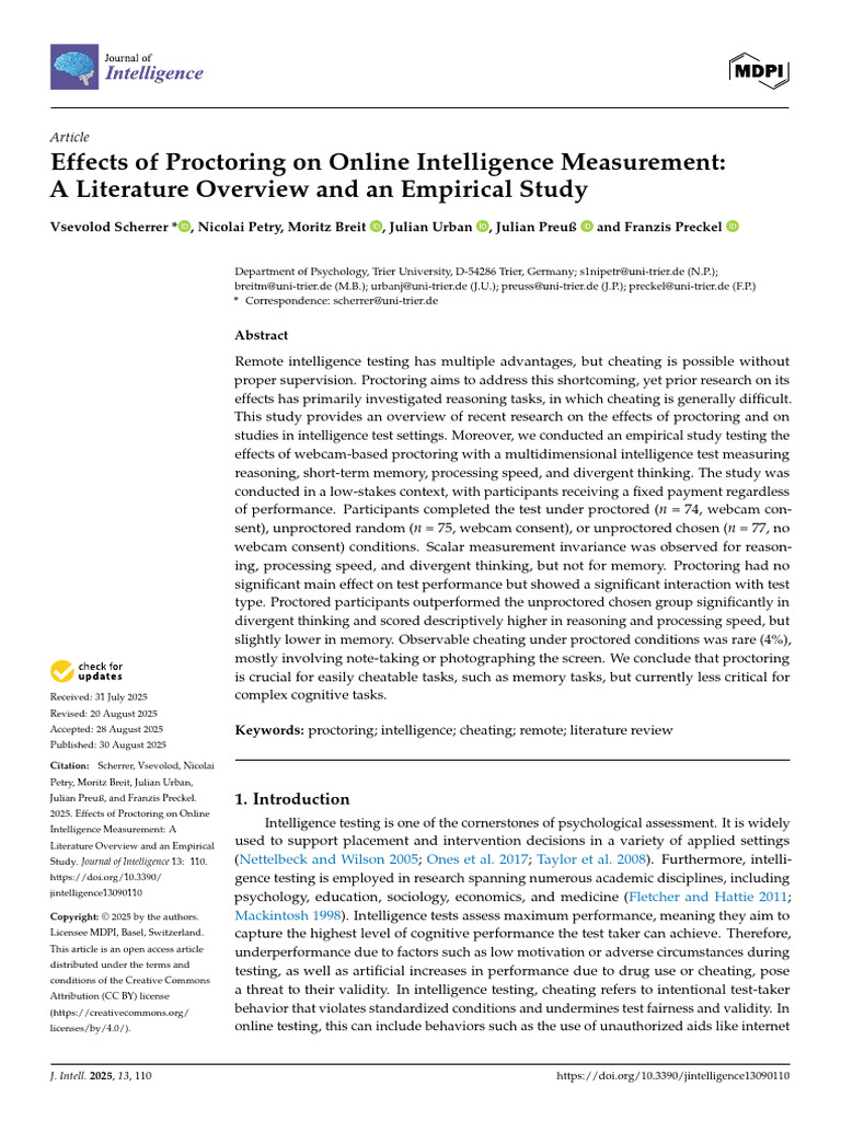 Proctoring Impact on Online Intelligence Tests | PDF | Intelligence ...