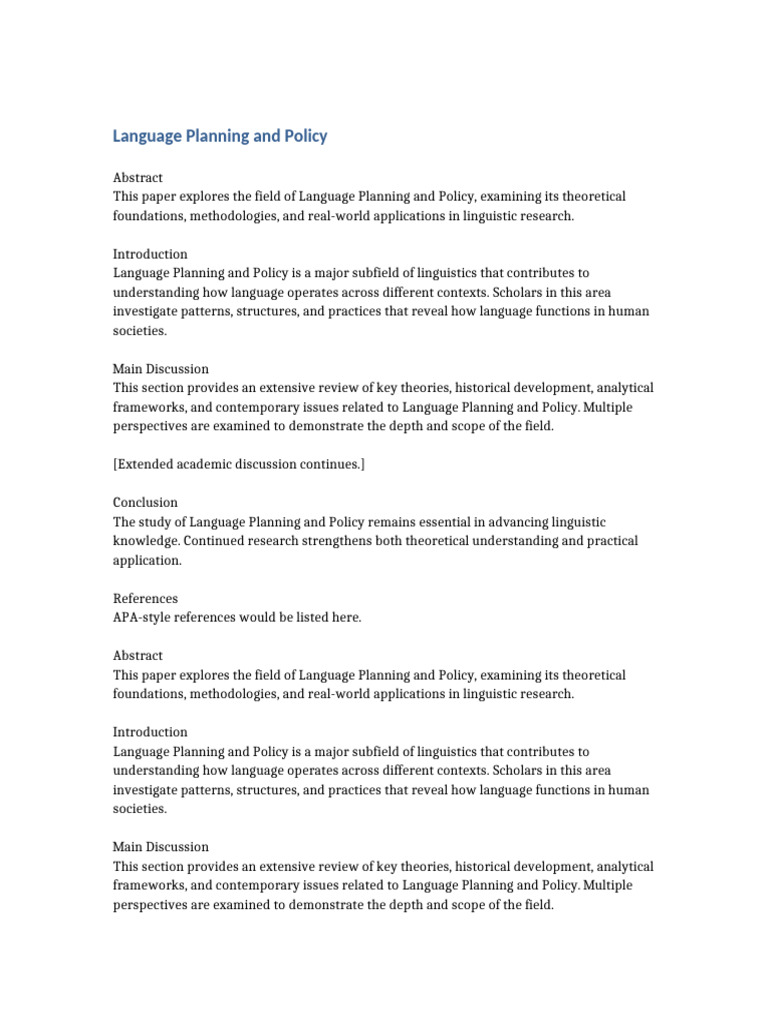 Language Planning and Policy Insights | PDF | Linguistics | Field ...