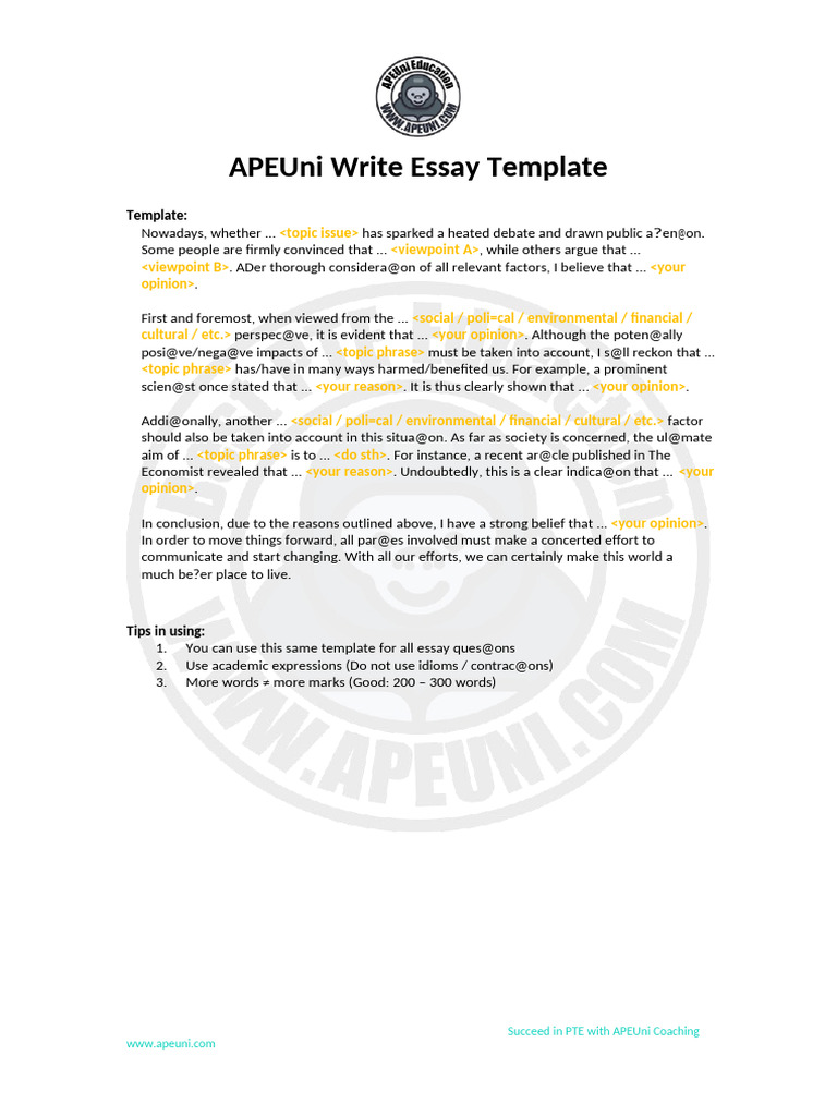 PTE Essay Writing Guide by APEUni | PDF | Reason