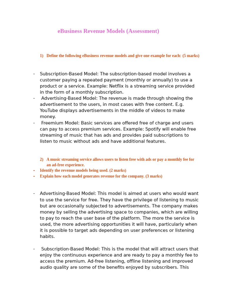 eBusiness Revenue Models Explained | PDF | Subscription Business Model ...