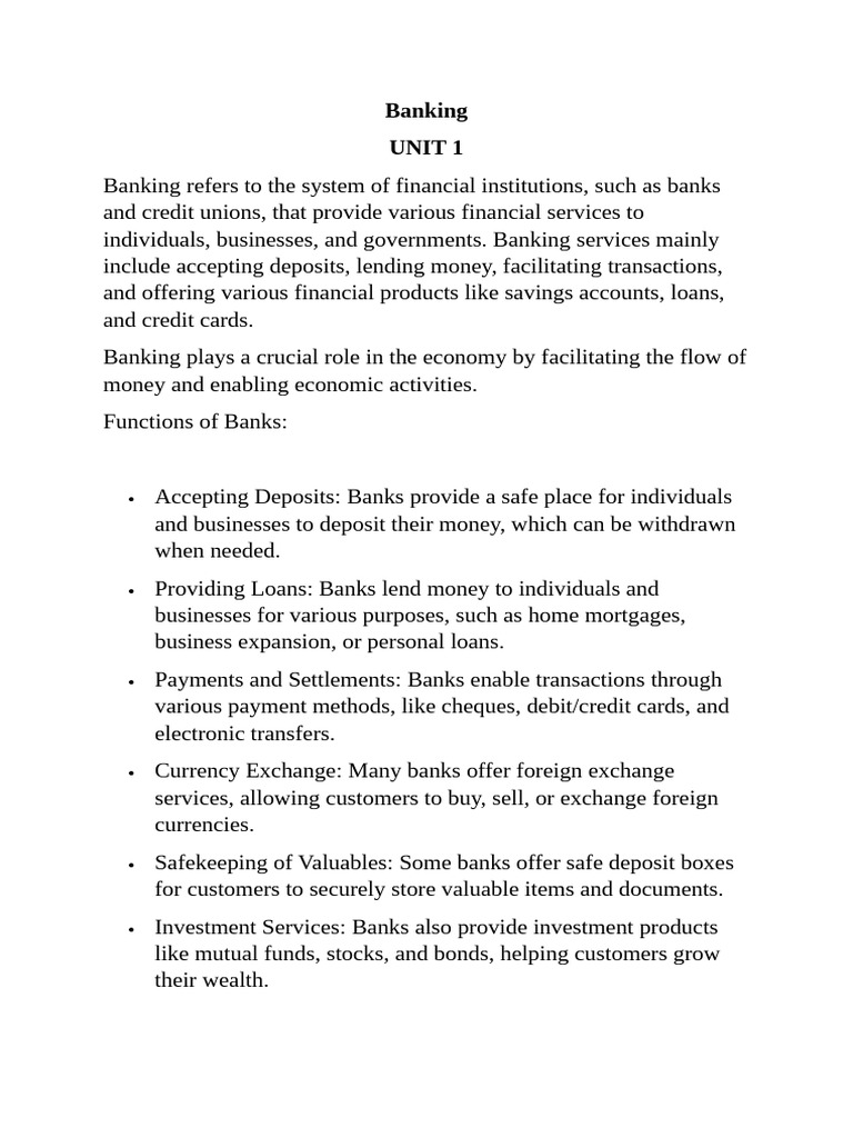 Overview of Banking Services and Types | PDF | Finance & Money ...