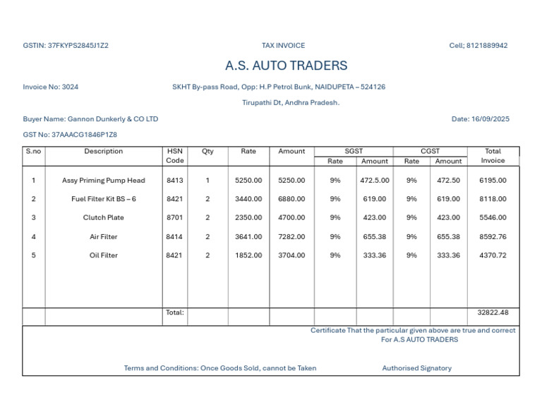 A S Auto Traders Invoice | PDF