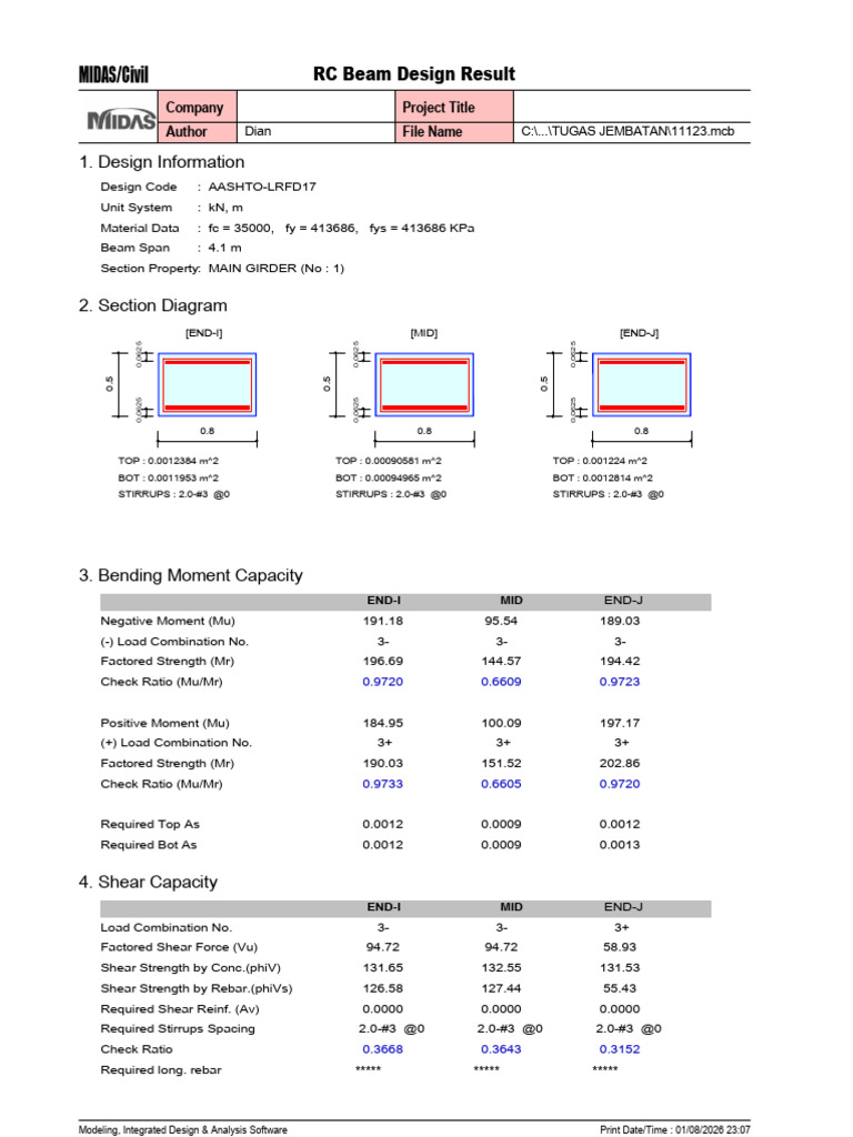 RC Beam Design Analysis Report | PDF | Beam (Structure) | Applied And ...
