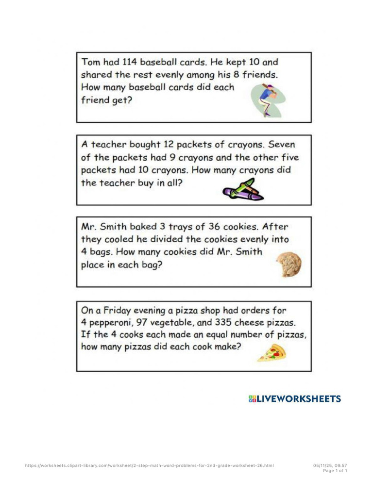 2nd Grade 2-Step Math Problems Worksheet | PDF