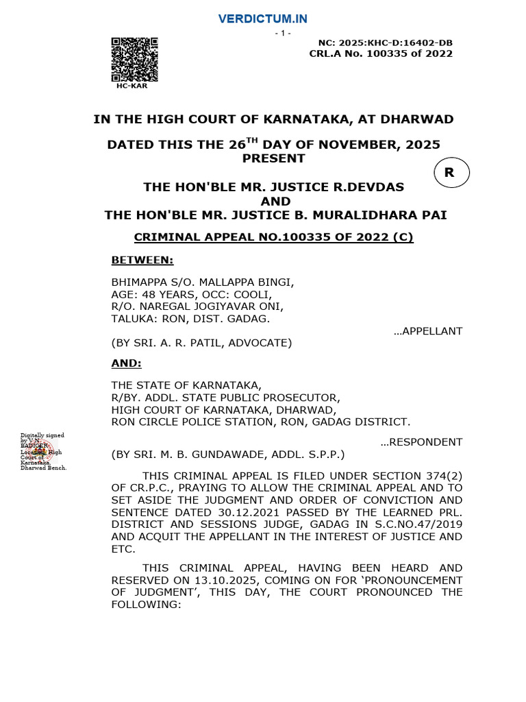 Karnataka High Court Criminal Appeal 2022 | PDF | Witness | Burden Of ...