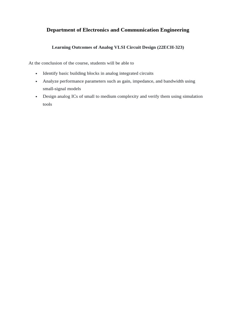 Analog VLSI Circuit Design Outcomes | PDF