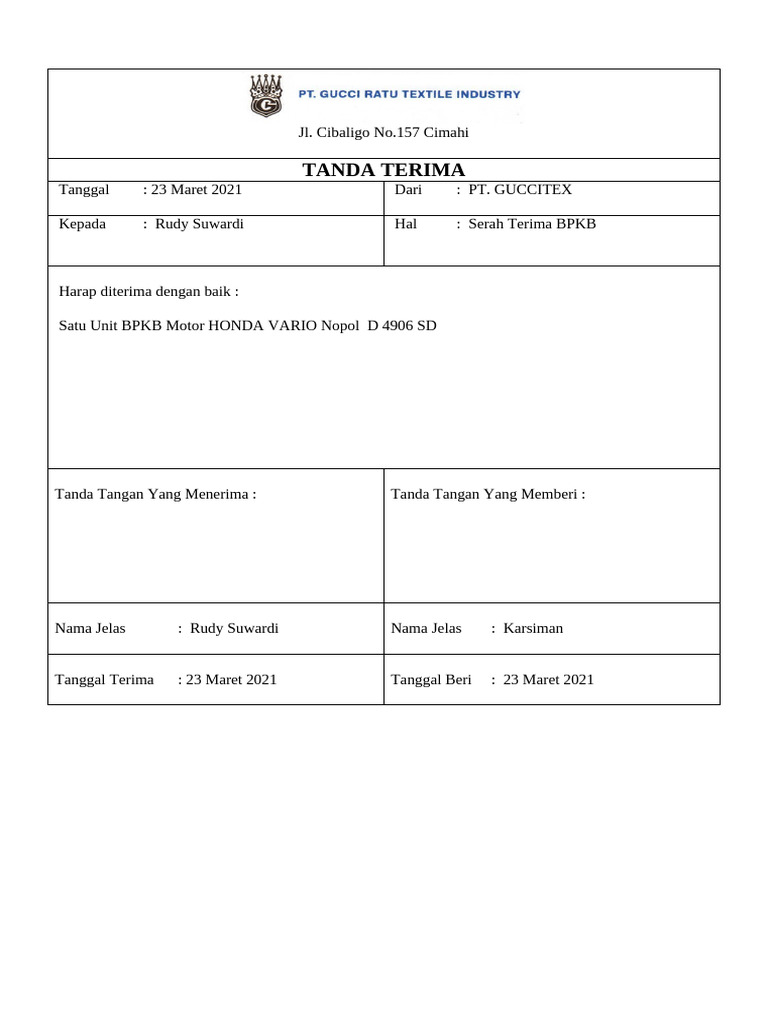 Form Tanda Terima | PDF