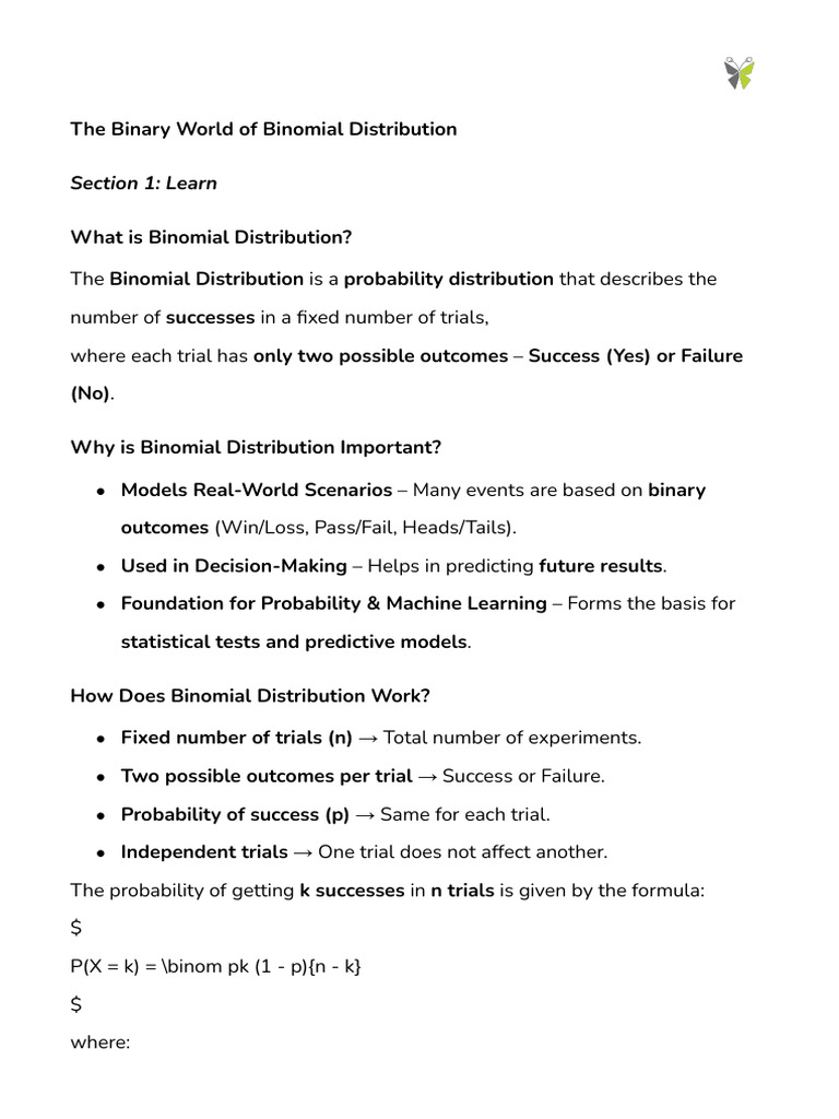 The Binary World of Binomial Distribution | PDF | Probability ...