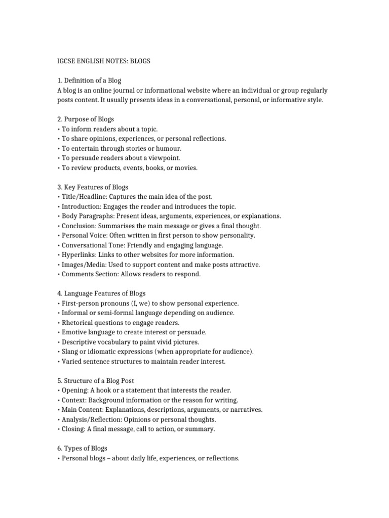 IGCSE Blog Writing Guide | PDF | Blog | Argument