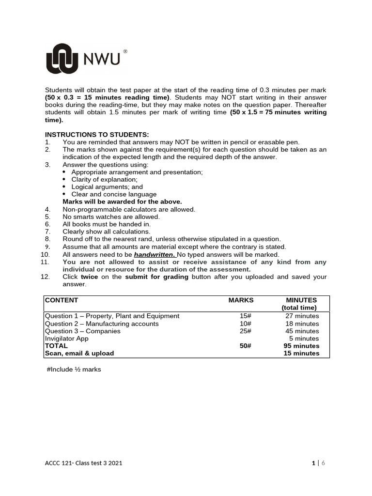 ACCC+121+2021+Class+Test+3+Prot | PDF | Inventory | Dividend