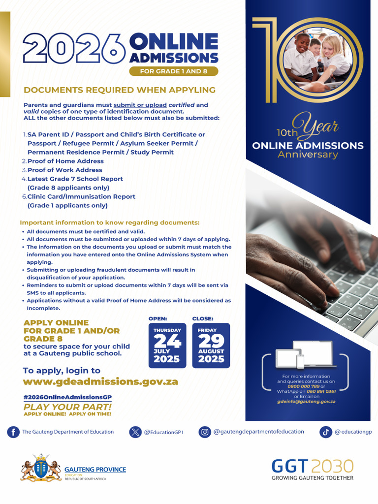 2026 Online Admissions Poster Documents Required PDF 1