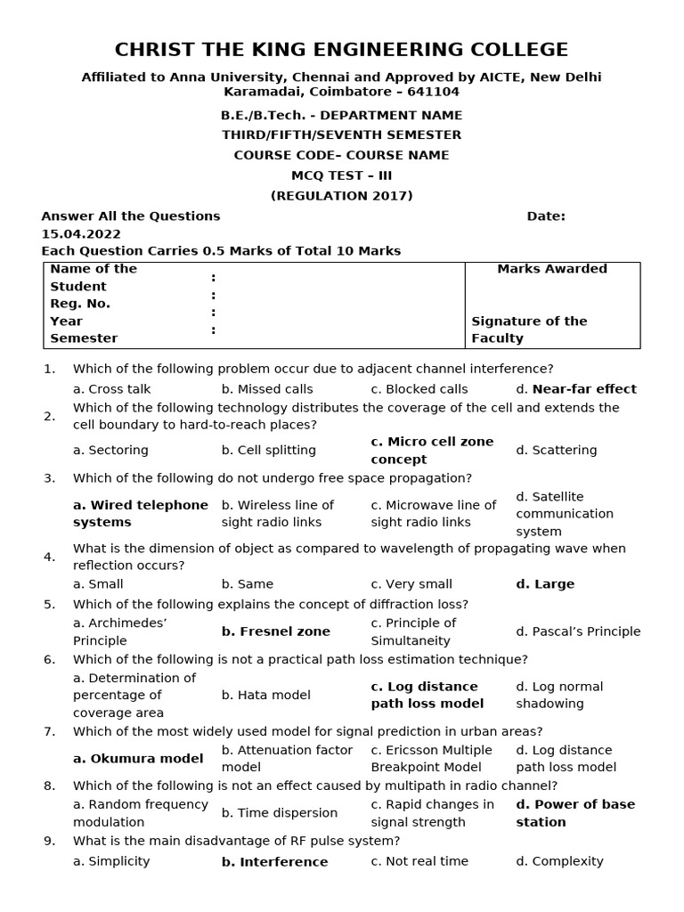 MCQ (EC8652 WC) - UNIT 3 | PDF | Radio | Electromagnetic Spectrum