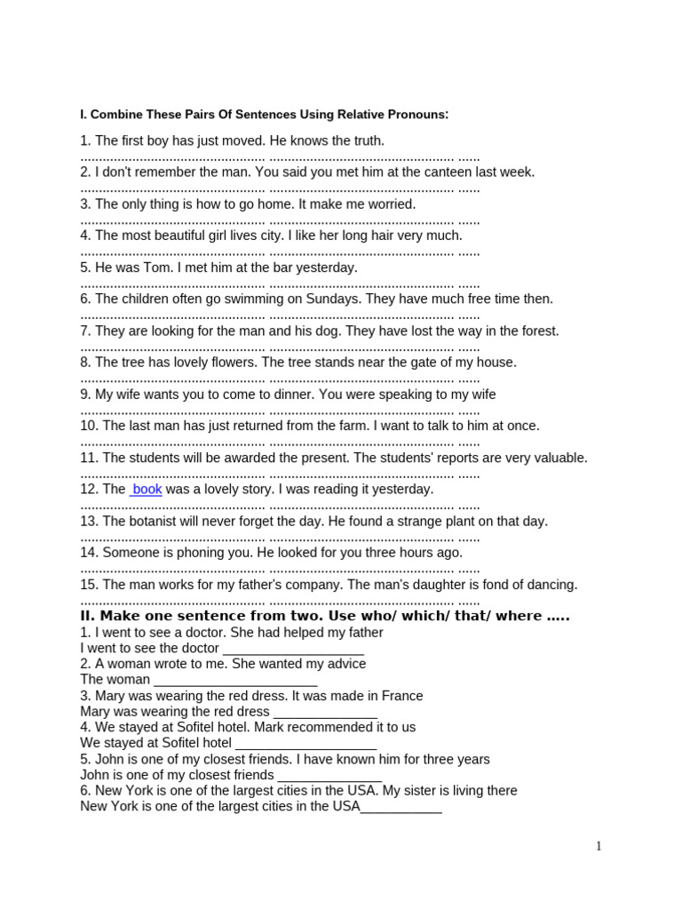 Sentence Combining with Relative Pronouns | PDF