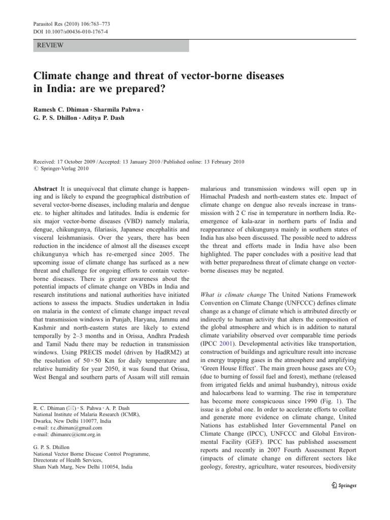 Climate Change and Vector-Borne Diseases in India | PDF | Malaria ...