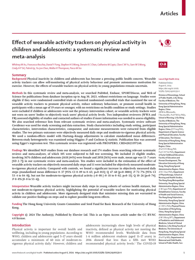 Wearable Trackers Boost Kids' Activity | PDF | Systematic Review | Meta ...