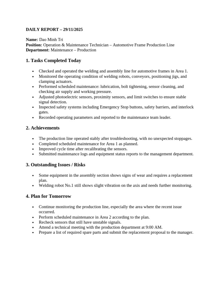 Daily Report | PDF