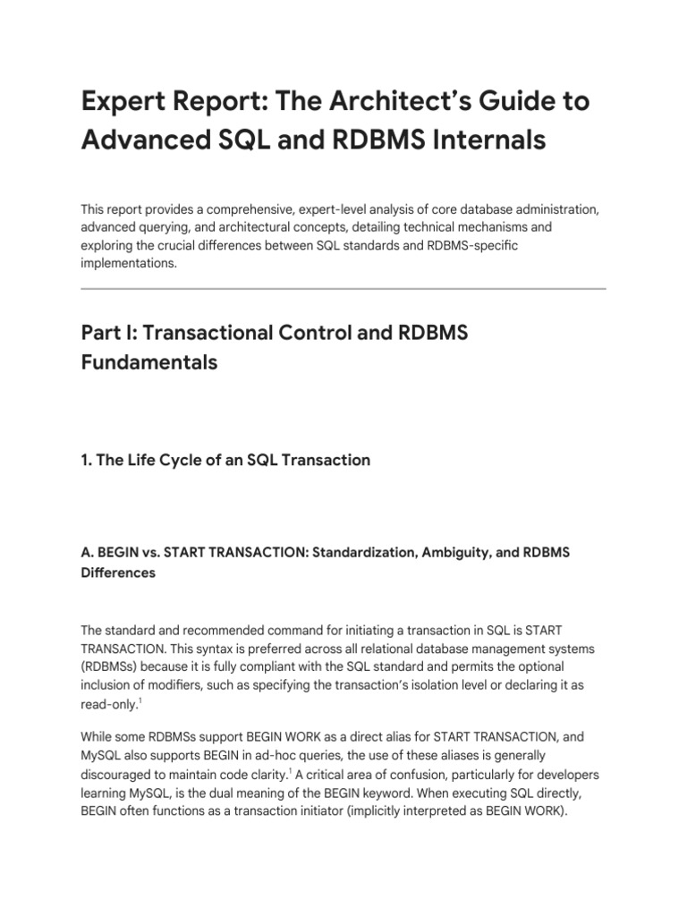 Architect's Guide to Advanced SQL Concepts | PDF | Database Transaction ...