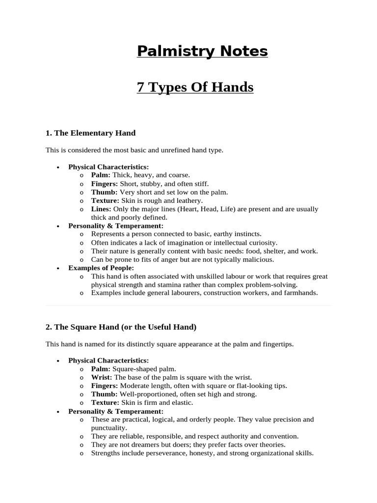 Understanding 7 Hand Types in Palmistry | PDF | Hand | Mind