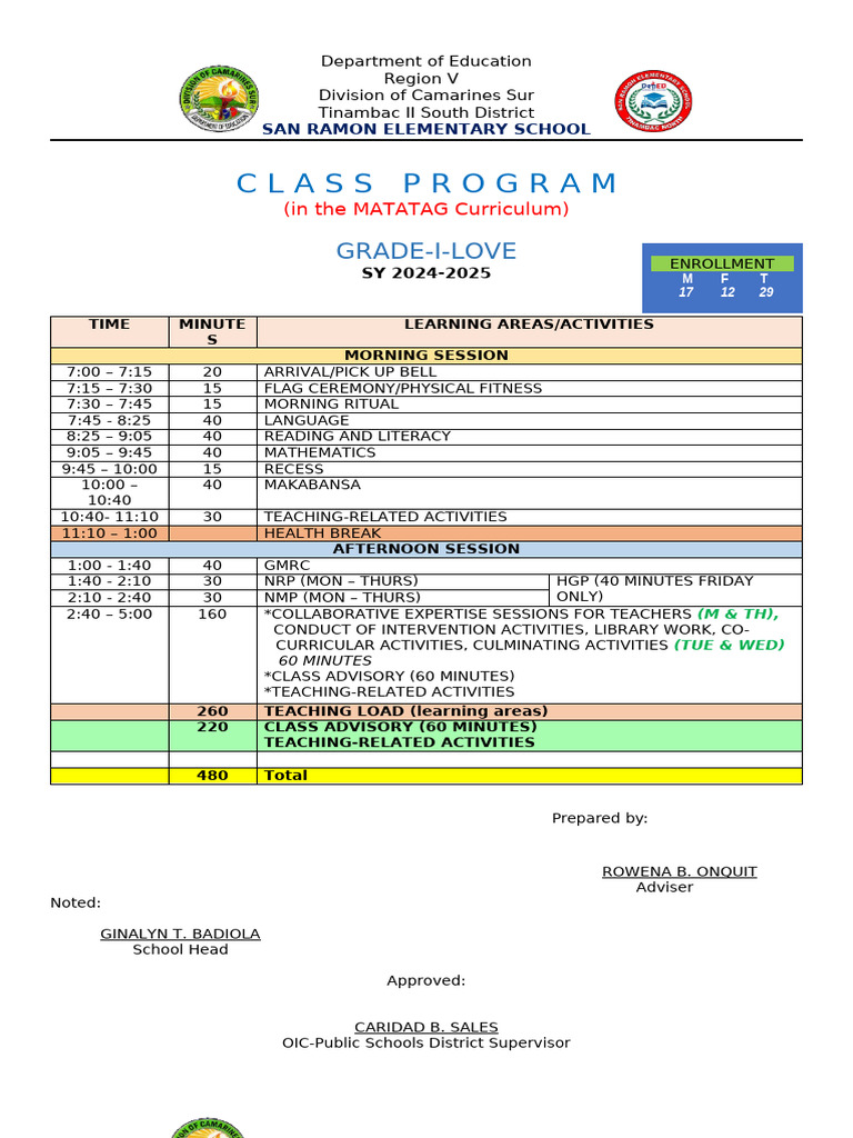 San Ramon Elementary School Class Program 2024-2025 | PDF | Southeast ...