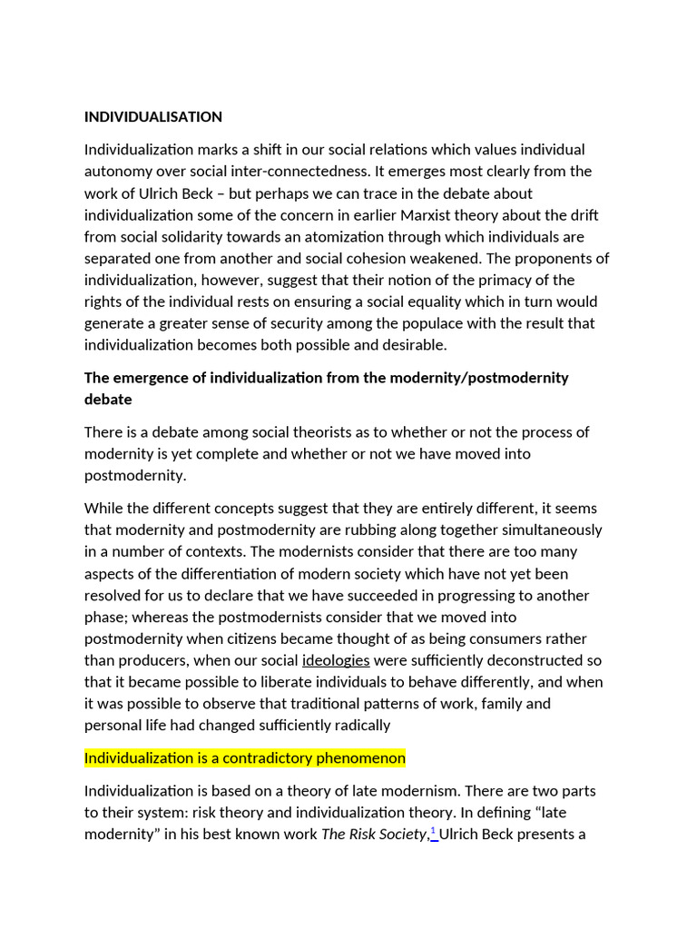 Understanding Individualization Theory | PDF | Postmodernism | Modernity