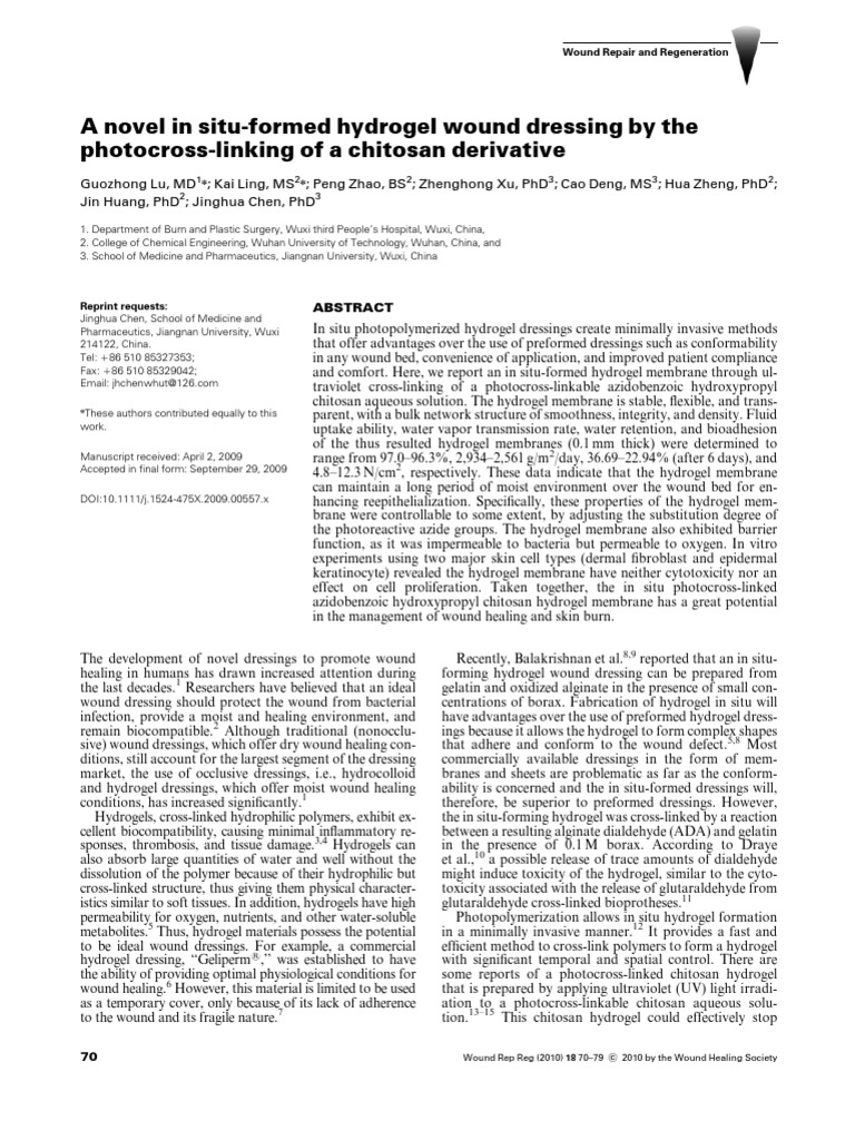 Hydrogel Wound Dressing of Chitosan Derivative Wound Healing Bacteria