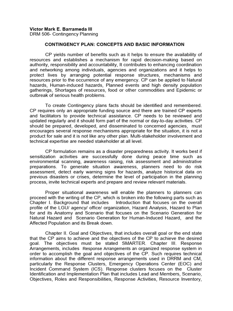 Contingency Planning Essentials Guide | PDF | Hazards | Situation Awareness