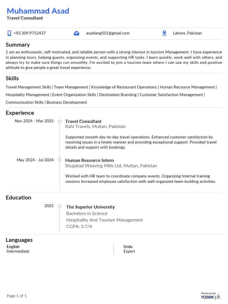 Rozee CV 20075682 Muhammad Asad | PDF
