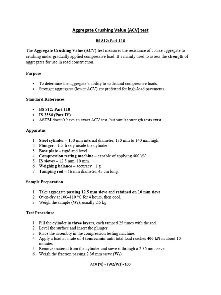 Aggregate Crushing Value Test Guide | PDF