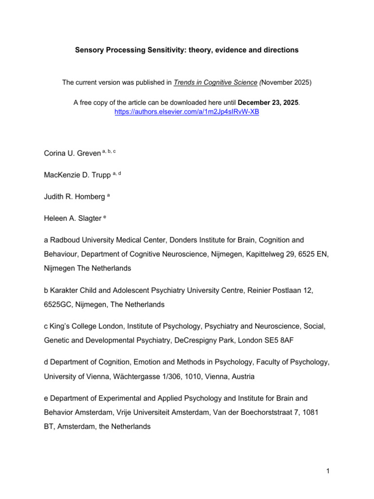 Sensory Processing Sensitivity Insights | PDF | Perception | Psychology