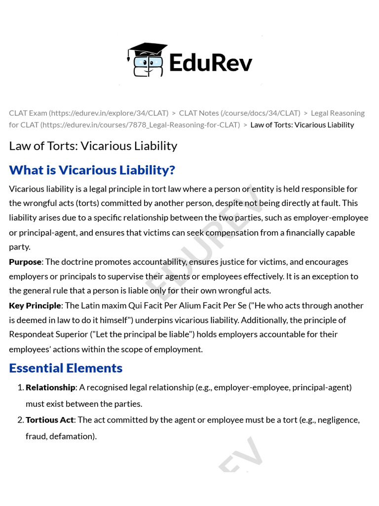 Understanding Vicarious Liability in Tort Law | PDF | Legal Liability ...