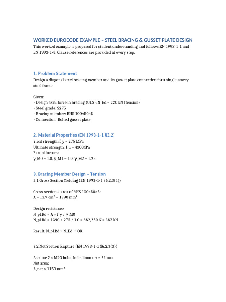 Eurocode Steel Bracing Design Example | PDF