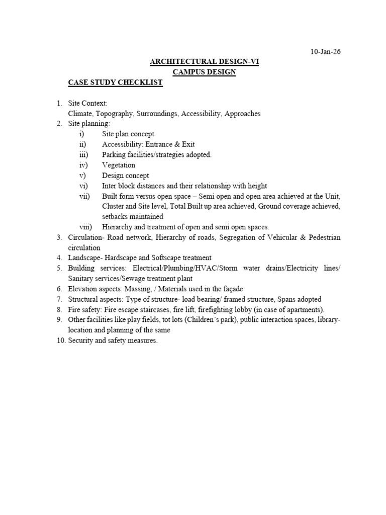 Campus Design Case Study Checklist | PDF