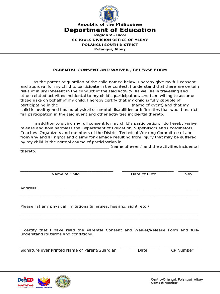 Parental Consent Form for Events | PDF | Consent | Disability