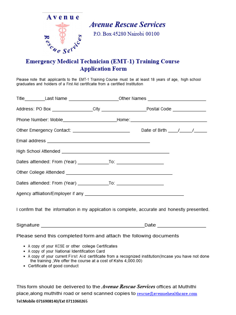 Emt Course Intake - Application Form | PDF