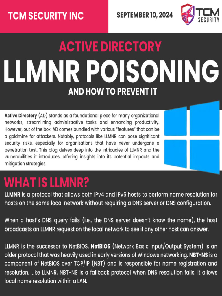Preventing LLMNR Poisoning in AD | PDF | Domain Name System | Network ...