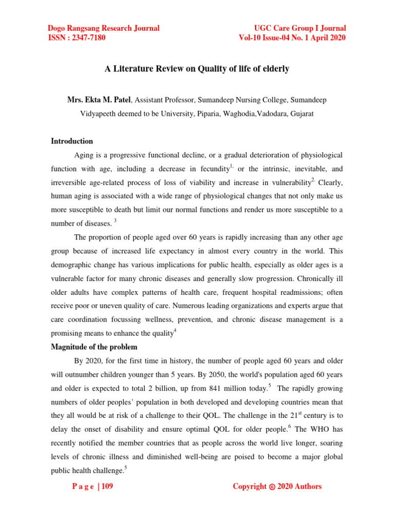 Quality of Life in Elderly: A Review | PDF | Physical Therapy | Quality ...