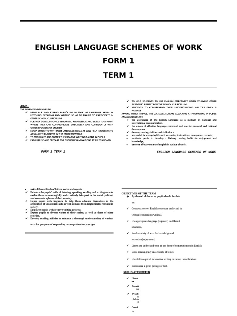 Form 1 English Language Curriculum | PDF | Reading Comprehension ...